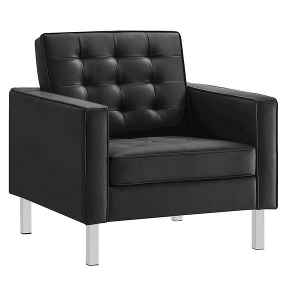 Modway Loft Tufted Vegan Leather Upholstered Living Room Armchair in Silver Black