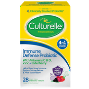 Culturelle Probiotics Immune Defense Daily Chewables Supplement, 4-in-1 Immune Support for Adults, Mixed Berry Flavor, 28 Count