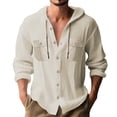 thumbnail image 1 of Plebaso Mens Button down Hooded Shirts Long/Short Sleeve Drawstring Hoodies Casual Plain Tops with Pockets, 1 of 3