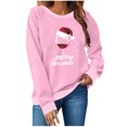 thumbnail image 2 of SYMOID Womens Pink Christmas Festive Pullover - 100% Polyester Loose Crewneck Long Sleeve Wine Glass Snowflake Plus Size S-XXL Casual Top,Size XL, 2 of 5