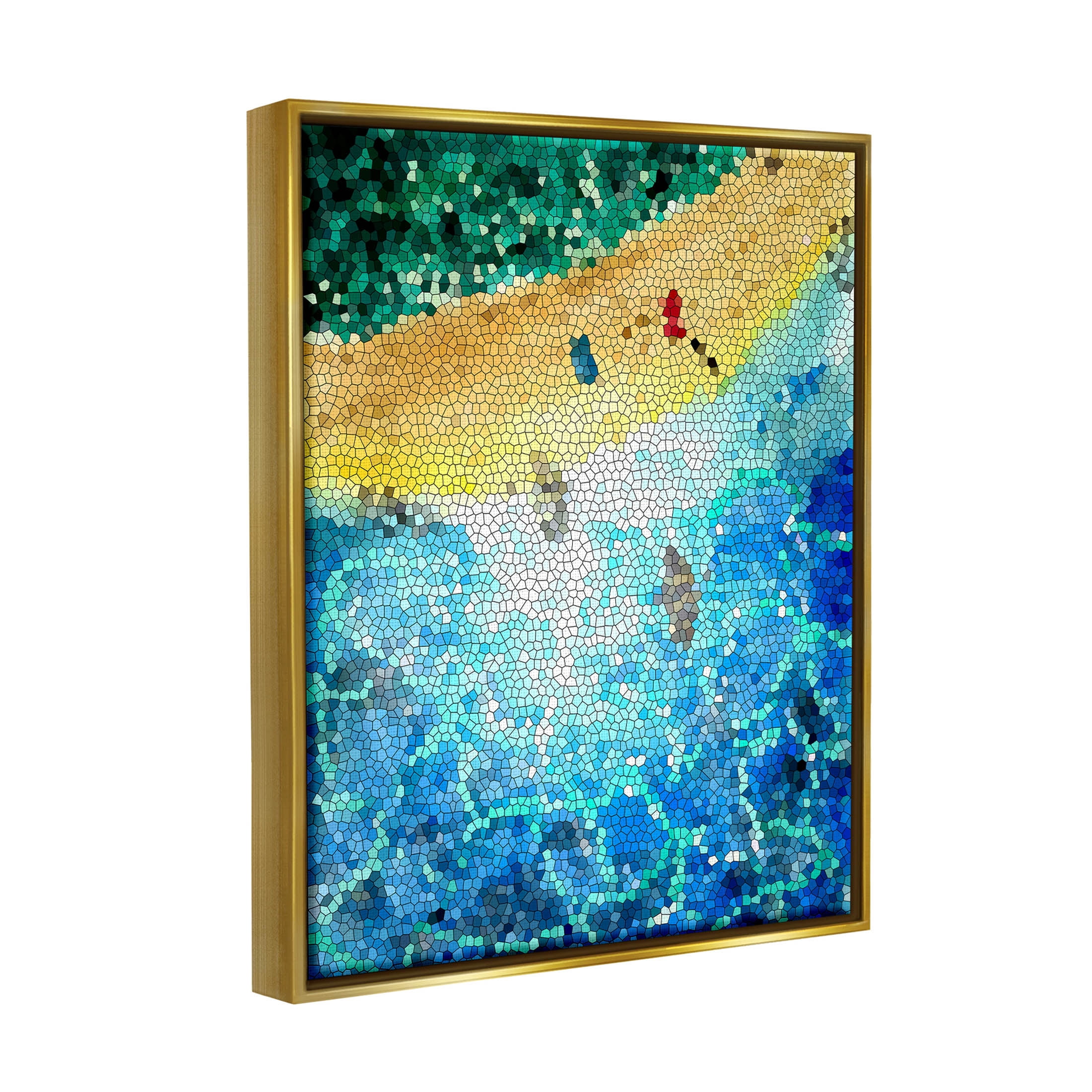 Modern Mosaic Pattern Beach Coastal Graphic Art Metallic Gold Framed Art Print Wall Art