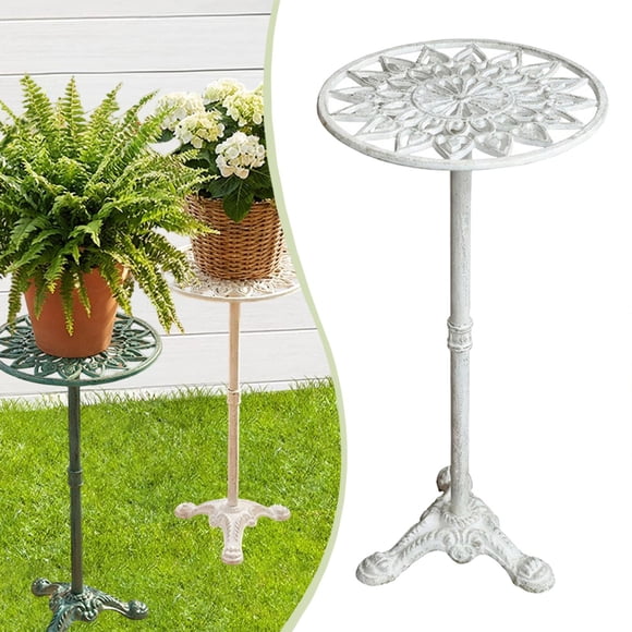 Soporte para plantas de hierro fundido, estante de exhibición para plantas, pedestal rústico retro para macetas, soporte para macetas para decoración Blanco
