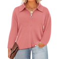 thumbnail image 2 of Women's Women's Half Zip Pullover Tops Fall Casual Solid Color Long Sleeve Blouses Trendy Oversized Loose Knit Shirts, 2 of 6