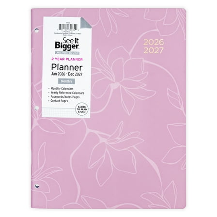 See it Bigger Monthly Planner Large (8.5″ x 11″) Rose Floral, 2-year, Jan 2026 - Dec 2027