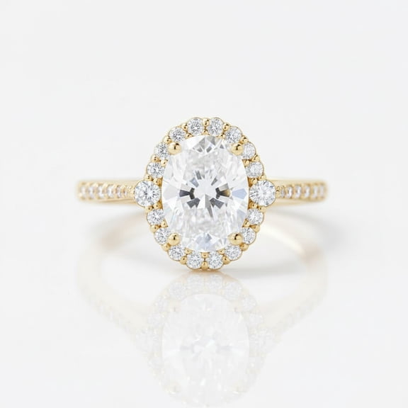 Jewelerix Oval Cut Moissanite Engagement Ring with Halo, 10K Vermeil Yellow Gold Accented Band, Wedding Anniversary Gift