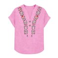 thumbnail image 6 of ClodeEU Women's V Neck Short Sleeve Embroidered Blouse,Casual Loose Fit Button Top Pink,Women's Plus XXXL, 6 of 7