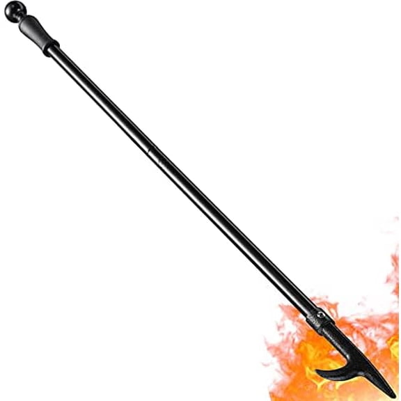 Fire Pit Poker, 46 Inch Extra Long Outdoor Fire Poker for Fireplace, Fire Pit, Campfire, Wood Stove and Indoor Use, Heavy Duty Wrought Steel Campfire Poker Tool, Rust-Resistant Black Finish