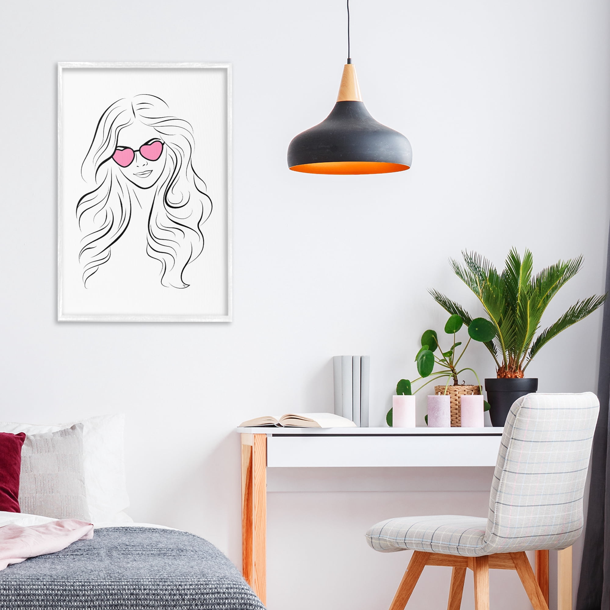 Stupell Industries Leila Pink Heart Sunglasses White Framed Giclee Art, design by Martina Pavlova