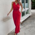 thumbnail image 4 of Stretchy Jumpsuits for Women Ruffle V Neck Spaghetti Straps One Piece Long Pants Outfits Sleeveless Summer Rompers, 4 of 7