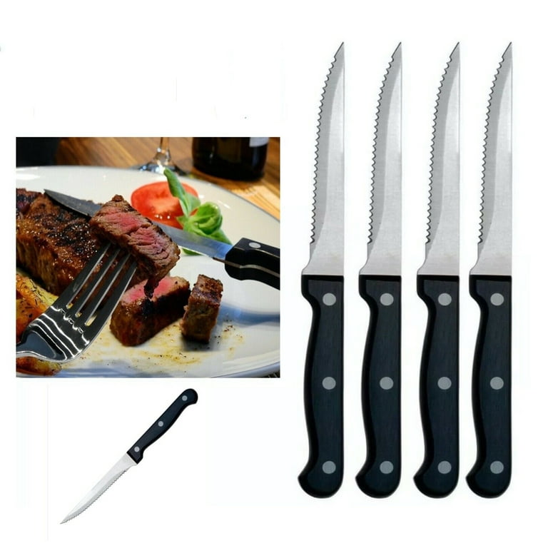 4-Piece Full-Tang Triple Rivet 'Never Needs Sharpening' Stainless Steel  Steak Knife Set, Black 