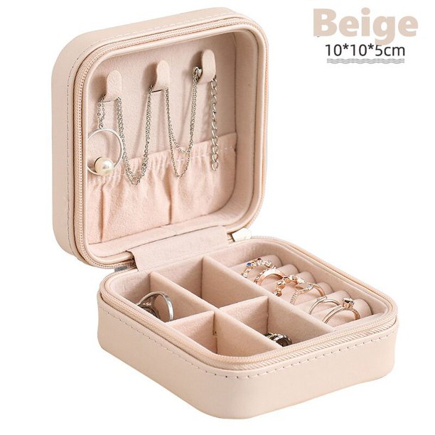 Caja de joyería de cuero, organizador de almacenamiento, estuche de viaje para exhibición, medallón portátil, collar, pendientes, soporte para anillo