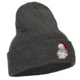 thumbnail image 4 of Santa Claus Head Embroidered Long Knitted Beanie - Dk Grey OSFM, 4 of 5