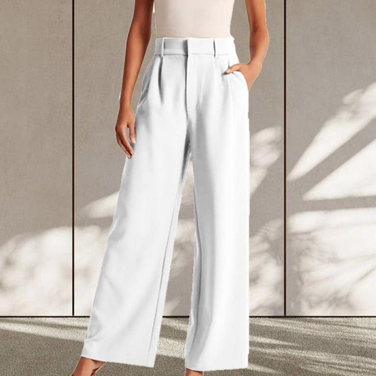 Women Wide Leg Pants for Women Work Business Casual High Waisted Dress Pants  Flowy Trousers Office Pants for Women White M 