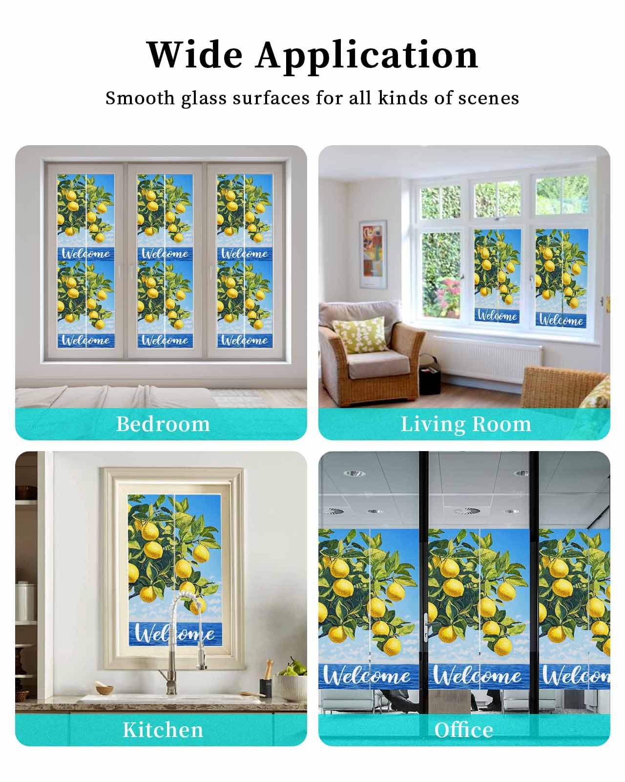 Window Privacy Film Coastal Lemon Stained Glass Window Film Decorative Sun Block Window Cover Summer Ocean Sea Yellow Fruits Leaf Tree Window Clings Static Adhesive Sticker for Bathroom 29.5"x78.7"