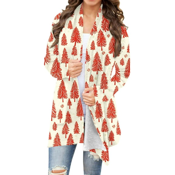 Christmas Tree Cardigan for Women Trendy 2025 Open Front Holiday Long Sleeve Top Loose Fit Lightweight Fall Clothes