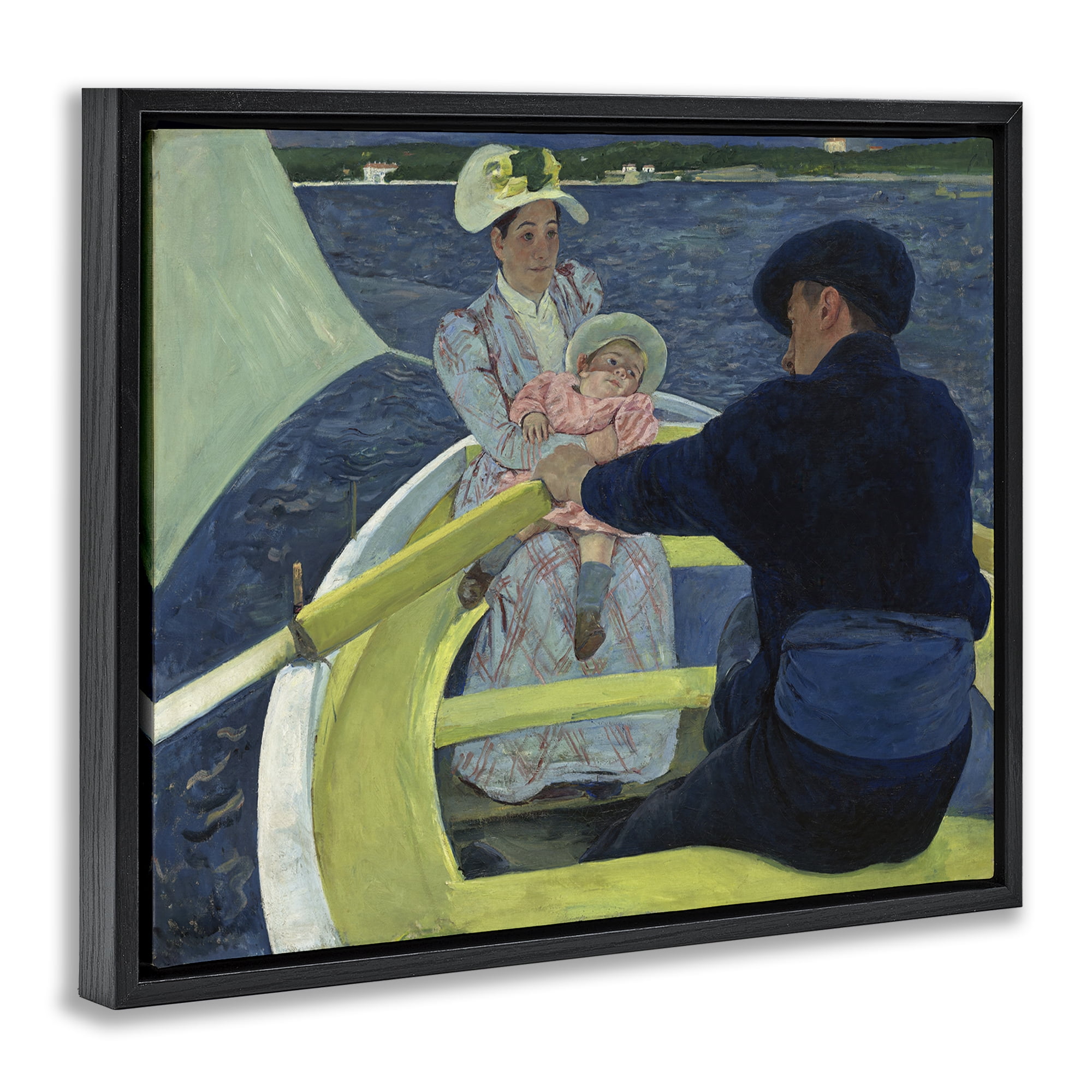 Stupell Industries Classical Boating Party People Painting Black Floater Framed Canvas Art Print Wall Art, 21 x 17