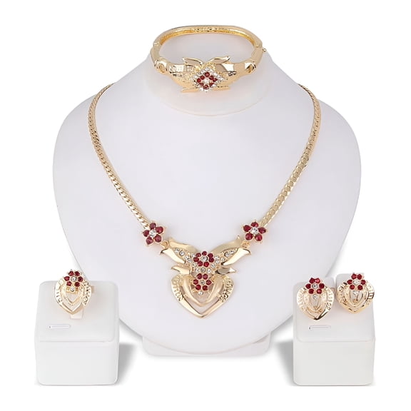 DESIGNICE 2026 New Vintage Flower Jewelry Set, Rhinestone Necklace, Earrings, Ring & Bracelet (4-Piece) for Wedding,Party,Prom,Anniversary
