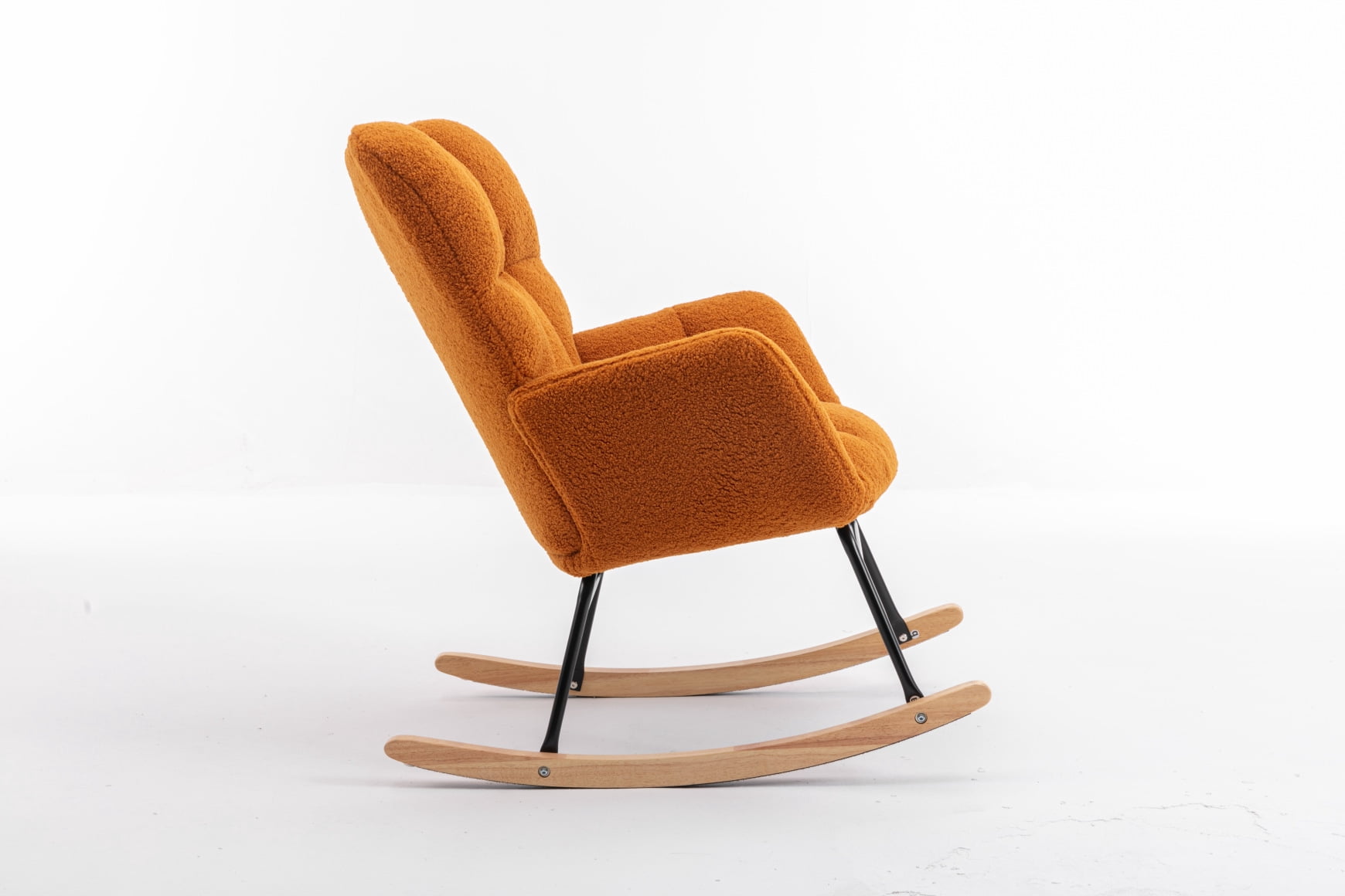 Teddy Fabric Rocking Glider Chair For Nursery Living Room Indoor Comfortable Upholstered Accent Chair With Wooden Frame