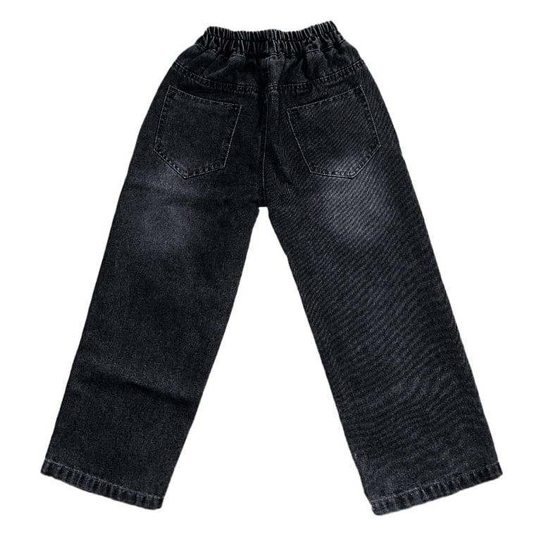 MUXiin Boys Baggy Jeans 7-8 Years Black,Wide Leg Elastic Waist
