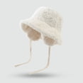 thumbnail image 2 of Moocorvic Winter Bucket Hat for Women, Faux Fur Soft Plush Hat with Drawstring,White, 2 of 4
