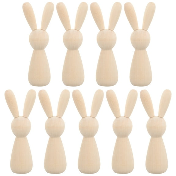 10pcs  Unfinished Peg Dolls Wood Rabbit Color Painting Pegs Wooden Blank Rabbit DIY Wood Figures