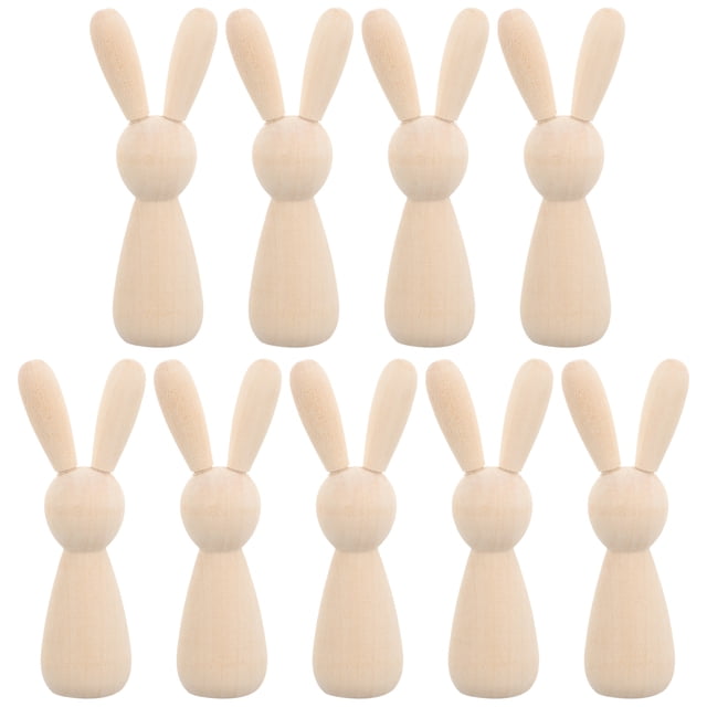 10pcs Unfinished Wooden Peg Dolls Peg Rabbit Wooden Figures Blank Peg Doll Rabbit For Diy