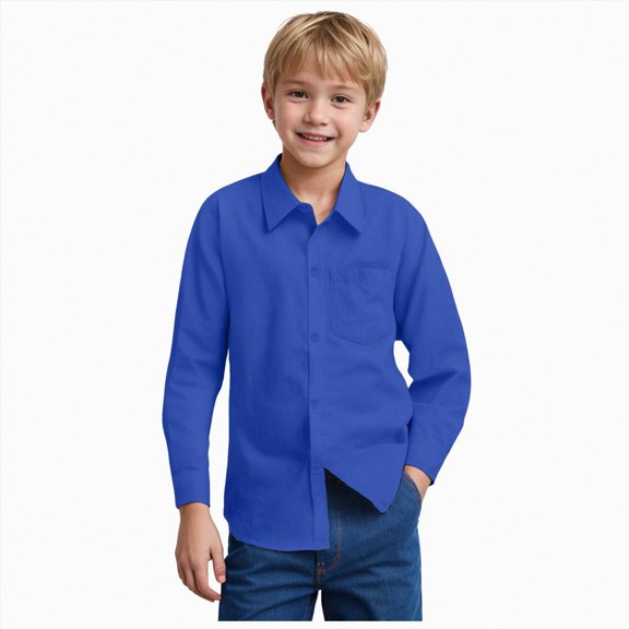 WUANDIXFA Toddler Boys Dress Shirt Boys Stretch Long Sleeve Button Down Shirt Wrinkle Free Toddler Dress Shirt,Dark Blue,7-8 Years