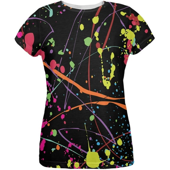 Splatter Paint Black All Over Womens T-Shirt - Large