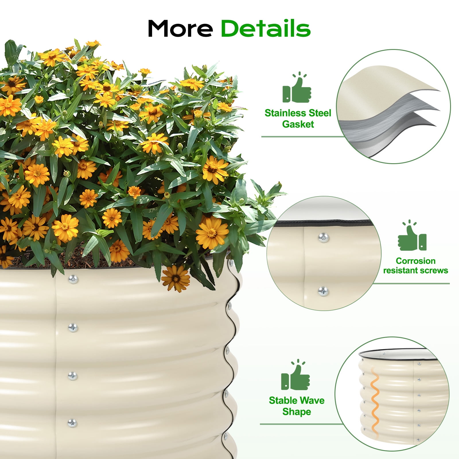 Aoodor 17" Tall 24" Metal Raised Garden Bed, Outdoor Planter Box and Raised Garden Kit for Vegetables, Flowers, and Herbs, White