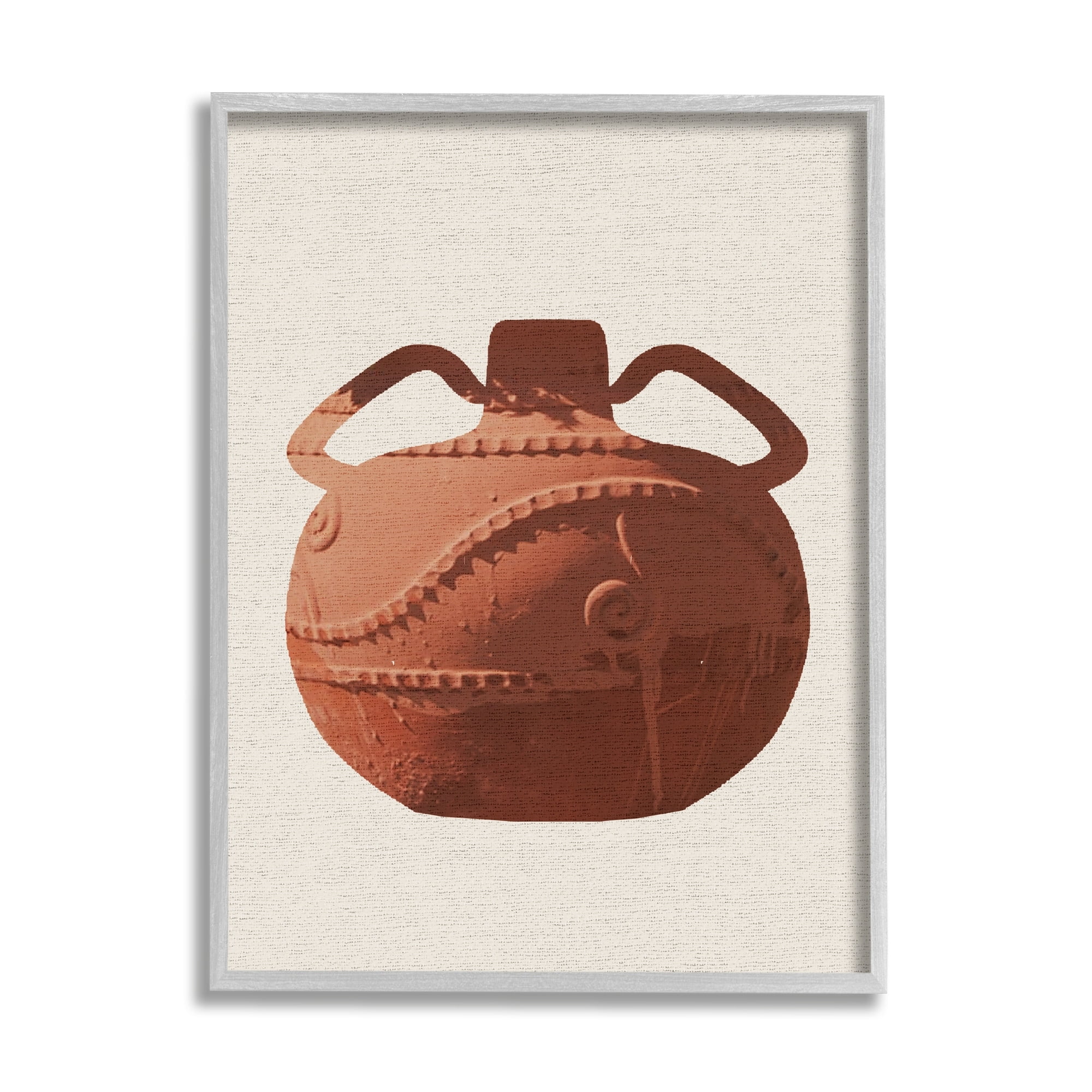 Stupell Industries Ancient Clay Urn Modern Still Life Brown Pottery Paintings Gray Framed Art Print Wall Art, 16x20, by Daphne Polselli
