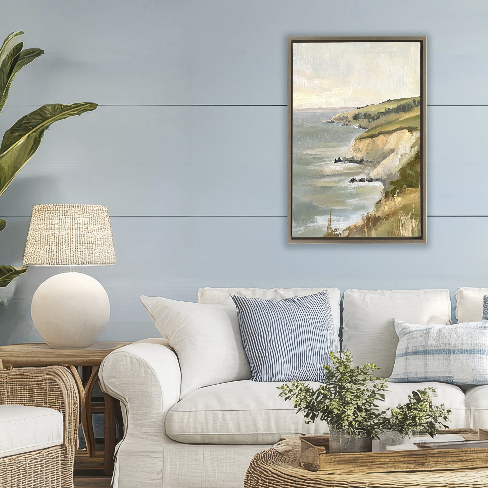 Stupell Industries Cliffs Off The Sea Brown Framed Floater Canvas Wall Art, design by Petal Prints Design
