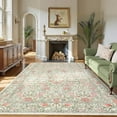 thumbnail image 2 of 5x7 Area Rugs, Pink and Green 5x7 Washable Rug for Living Room, Boho Floral Low Pile Non Slip Stain Resistance Vintage Area Rug for Farmhouse, Bedroom, Kitchen, 2 of 8