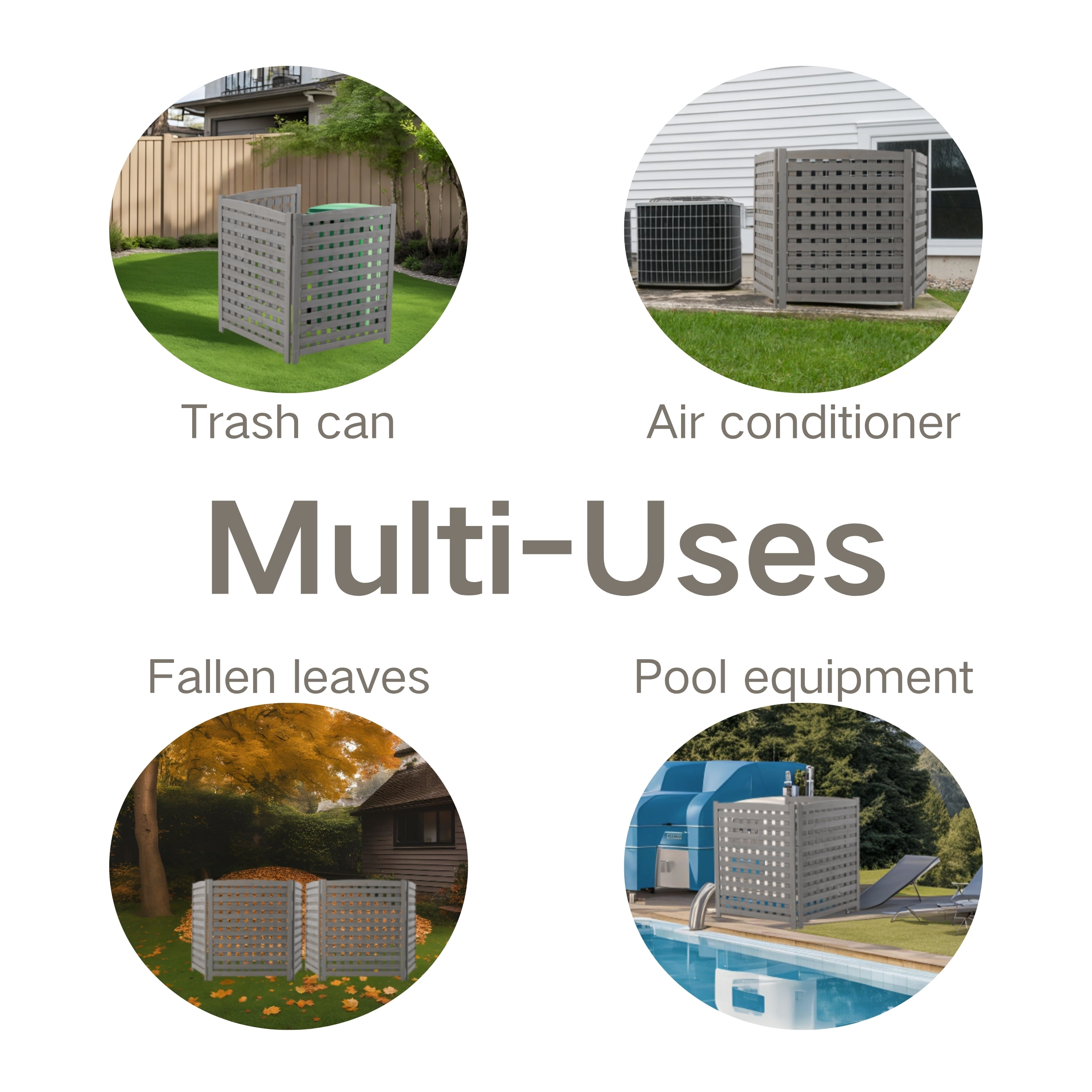 MAYEERTY 3-Panel Outdoor Wood Privacy Fence Screen, 32"Wx38"H Air Conditioner Trash Can Enclosure for Backyard Patio