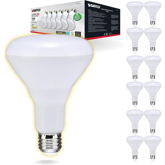 Satco S11471 8.5 Watt; BR30 LED Light Bulbs - 3000K (12 LED Light Bulbs)