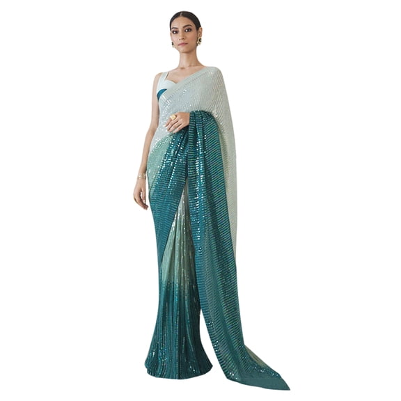 Sarees For Women Indian Bollywood Art Silk Sari || Sequence Embroidered Saree & Unstitched Blouse