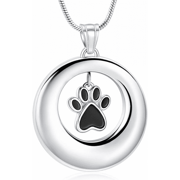 Circle of Life Urn Necklace For Ashes, Paw Print Cremation Jewelry Locket Necklace Memorial Ash Jewelry For Human Keepsake For Ashes For Pet Loving Memory