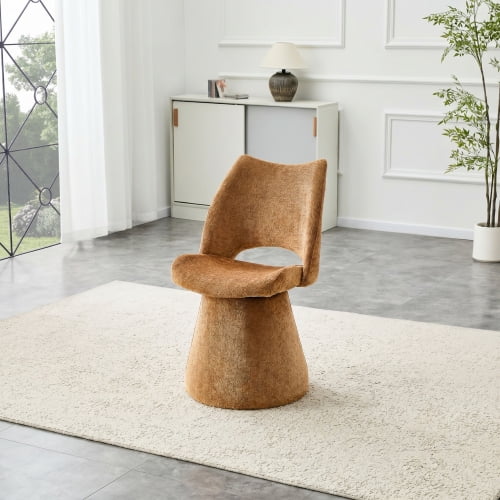Silla de acento de chenilla moderna con diseño de espalda hueca, silla de comedor y vanidad tapizada, base de metal estable, asiento elegante para el comedor o el dormitorio