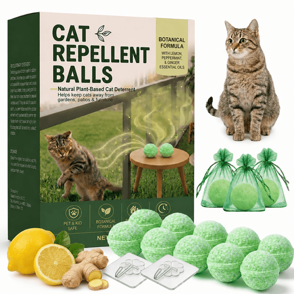 Cat Repellent Outdoor, Cat Deterrent Balls, Natural Cat Repellent Indoor, Keep Cats Scratch Away from Furniture, Keep Cats Off Yard Garden Lawn Plants, 12Pack