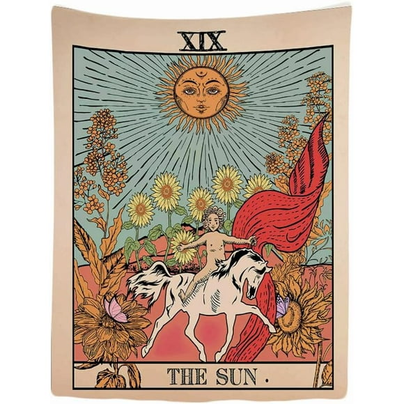 150 x 200 cm Decorative Bedroom Wall Tapestry - Sun Nature Flowers Tarot Horoscope Vintage Retro - 150 x 200 cm Large - Fabric Wallpaper - Tapestry Aesthetic Wall - Panoramic Decoration