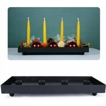 Advent Candle Holder - 4 Candlestick Seats, Matte Black Iron Candle Tray for Taper Candles - Autumn Thanksgiving Christmas Dining Table Kitchen Island Fireplace Mantel Centerpieces Decoration