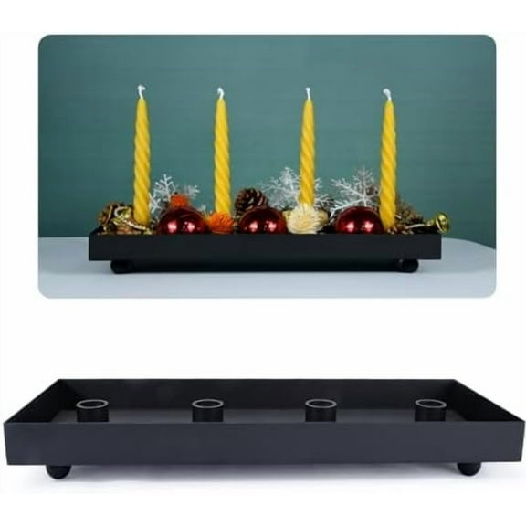 Advent Candle Holder - 4 Candlestick Seats, Matte Black Iron Candle Tray for Taper Candles - Autumn Thanksgiving Christmas Dining Table Kitchen Island Fireplace Mantel Centerpieces Decoration