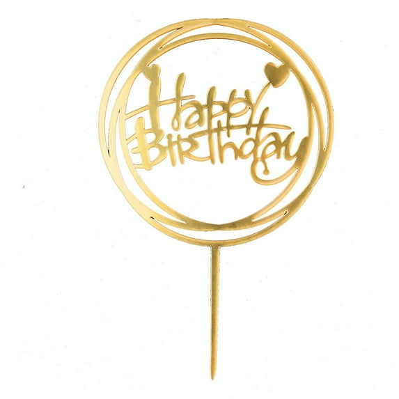 O'Creme Script Happy-Birthday-with Hearts-in-Circles Flexible-Acrylic Cake Topper
