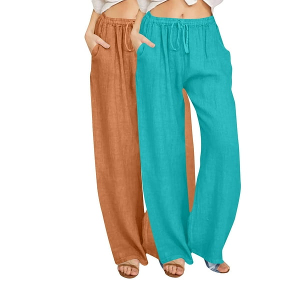 LLYwey Pajama Pants Women Ladies Casual Trousers Solid Drawstring Waist Long Pants with Pocket New Full Length Pants Regular Fitted Blue M
