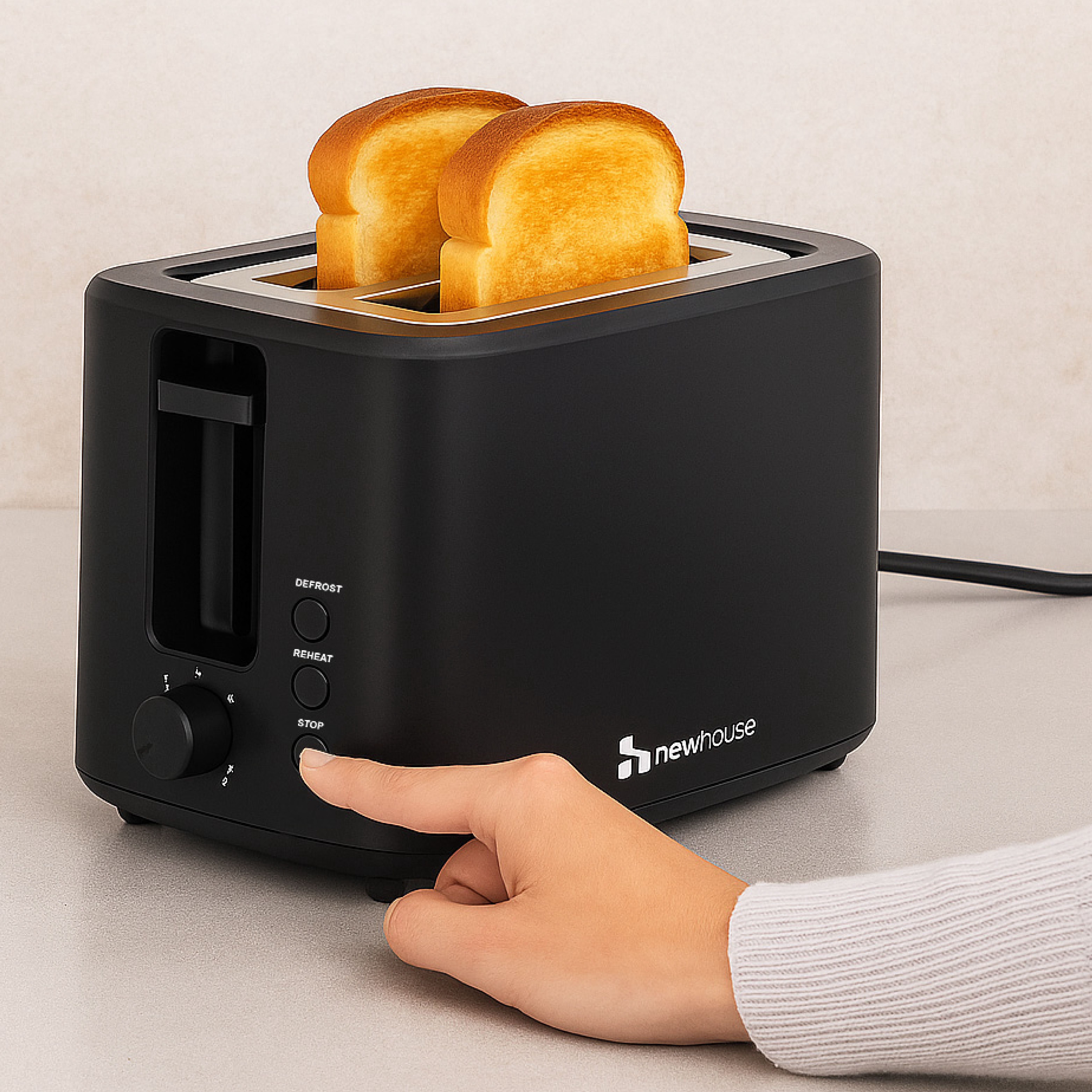Newhouse 700W Black 2-Slice Toaster with Auto Pop-up and Auto Shut-off NHT-001-BLK, Cool-to-Touch Kitchen Appliance and Apartment Essential, Kitchen Countertop Staple for the Modern Home