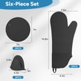 thumbnail image 2 of OVINESY Extra Long Silicone Oven Mitts Pot Holders Sets, Heat Resistant Oven Mittens with Mini Oven Gloves and Hot Pads Pot Holders for Kitchen Baking and Cooking, 6 Pcs, Black, 2 of 7