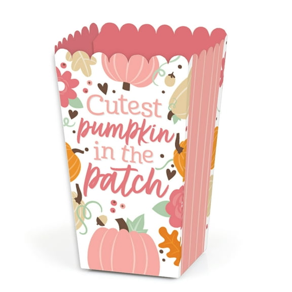 Big Dot of Happiness Girl Little Pumpkin - Fall Birthday Party or Baby Shower Favor Popcorn Treat Boxes - Set of 12