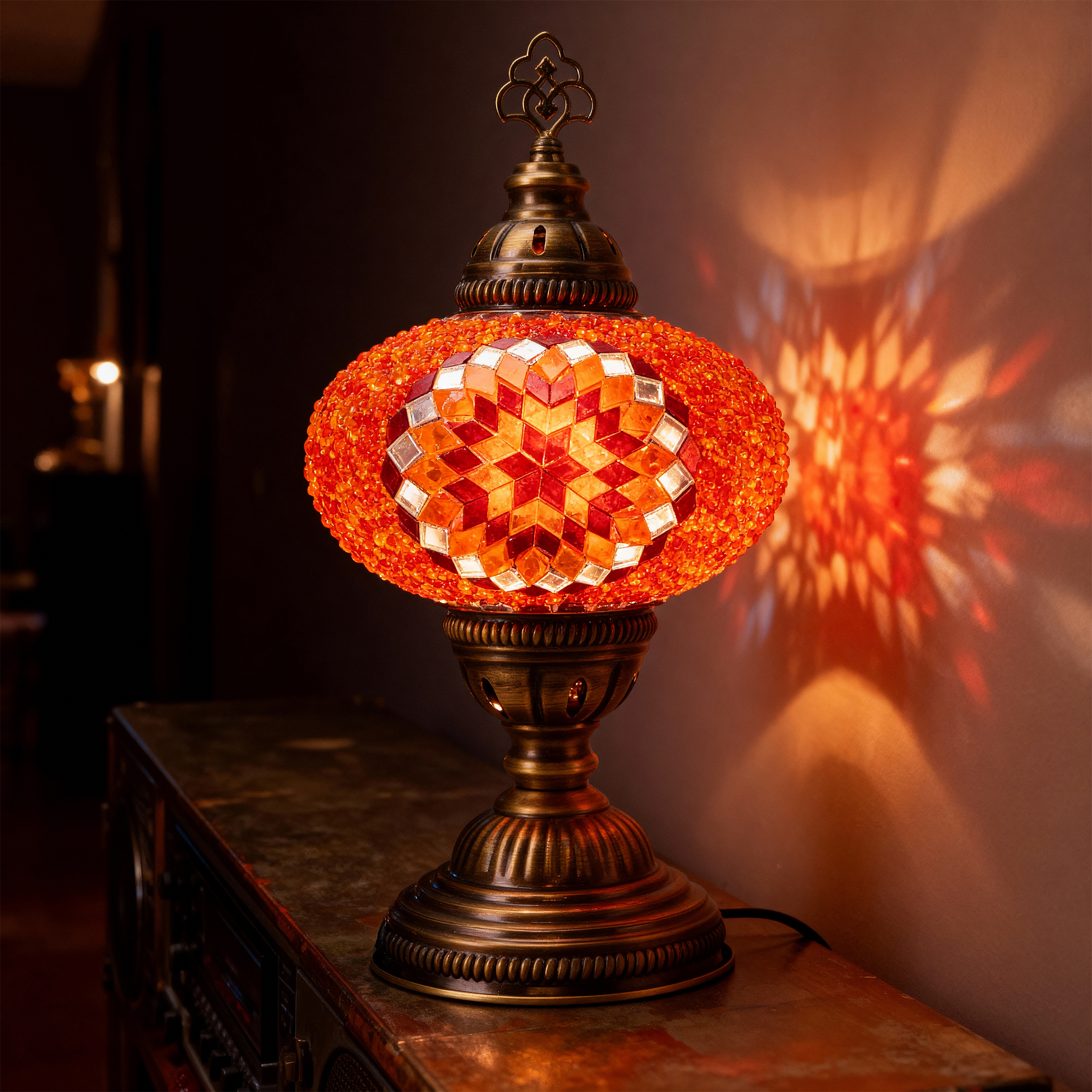 Mozaist Turkish Mosaic Table Lamp 13'' – Orange Color with Bulb Included, Modern Decorative