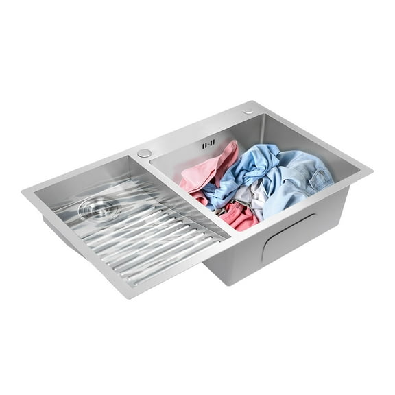 Miumaeov 2 Basins Laundry Sink Stainless Steel Undermount Utility Sink With Washboard 80*48cm