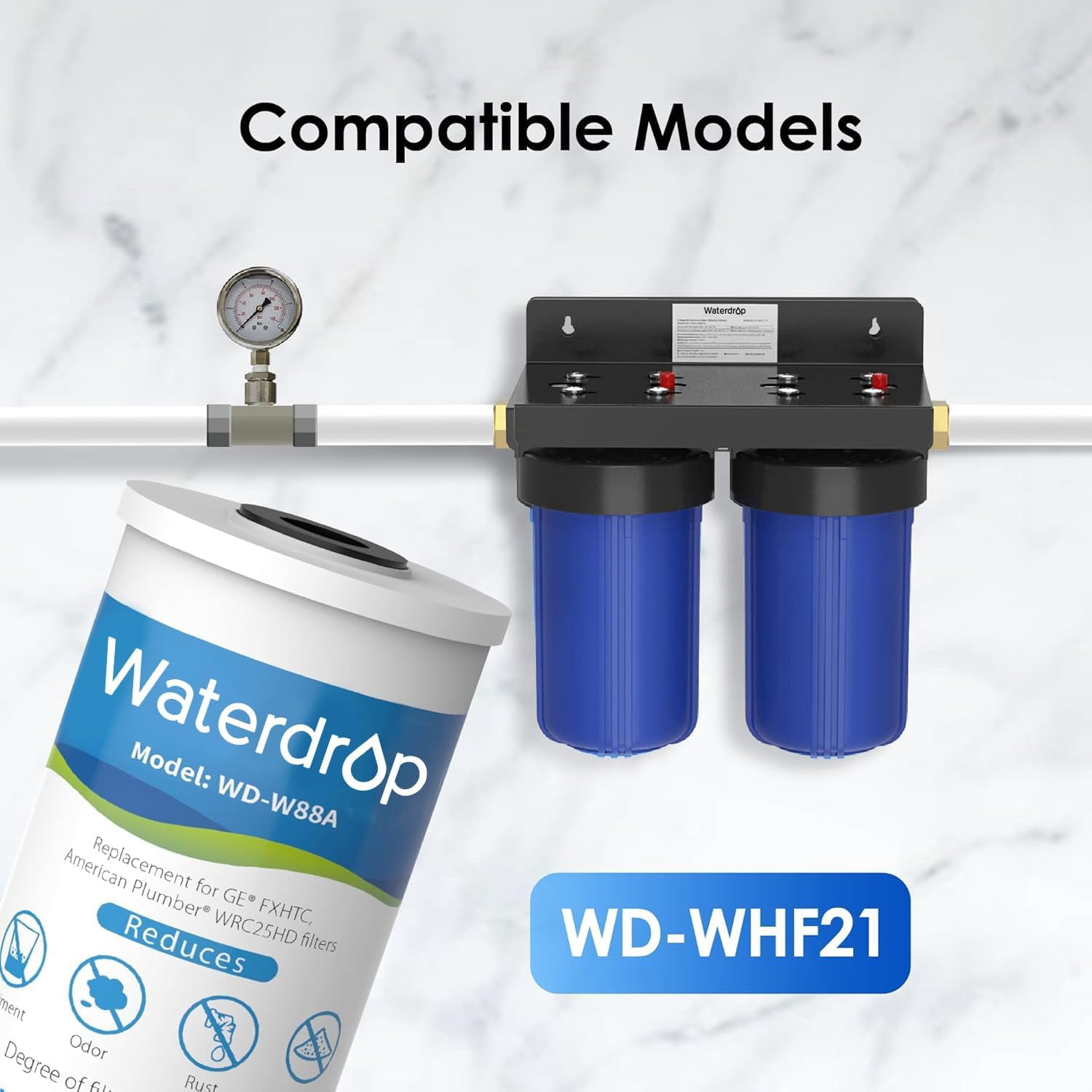 Waterdrop FXHTC Whole House Carbon Water Filter, Replacement for GE® FXHTC, GXWH40L, GXWH35F, Culligan® RFC-BBSA, American Plumber W10-PR, W10-BC, WRC25HD, 10" x 4.5" Cartridge, 5 Micron, Pack of 4