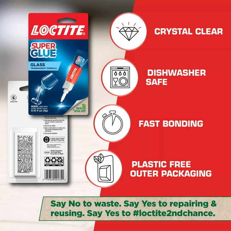 2 pack) Loctite Glass Glue, Pack of 1, Clear 2 g Tube 